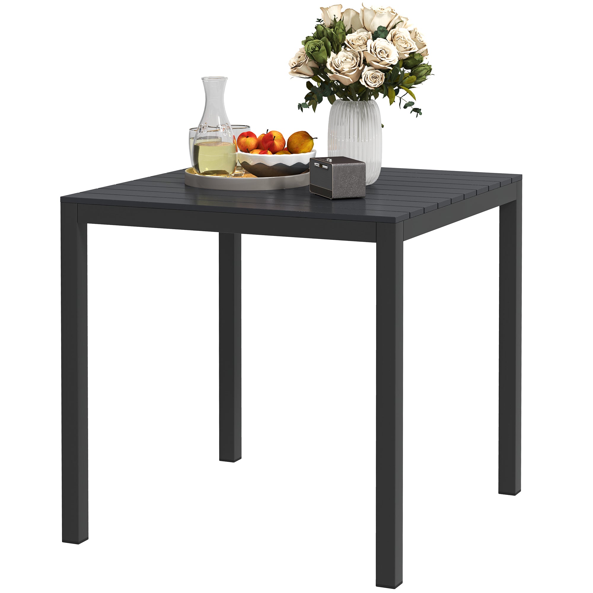 Square Outdoor Dining Table for 4 with Aluminum Steel Frame, Black