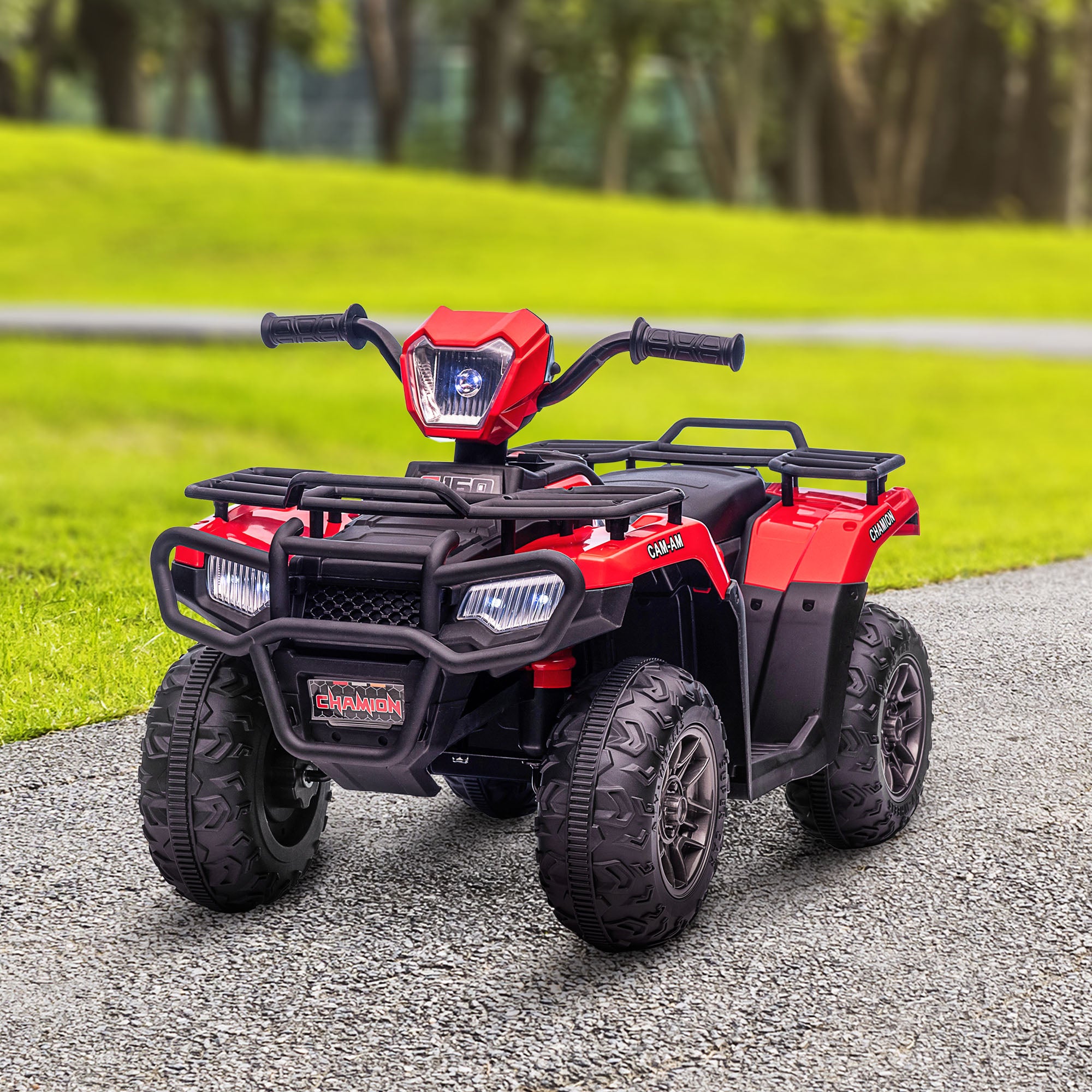 Aosom 12V Kids ATV Quad, 4 Wheeler Battery Powered Electric Vehicle with Music MP3, Headlights, High Low Speed, Treaded Tires, for Boys and Girls Ages 37-60 Months, Red