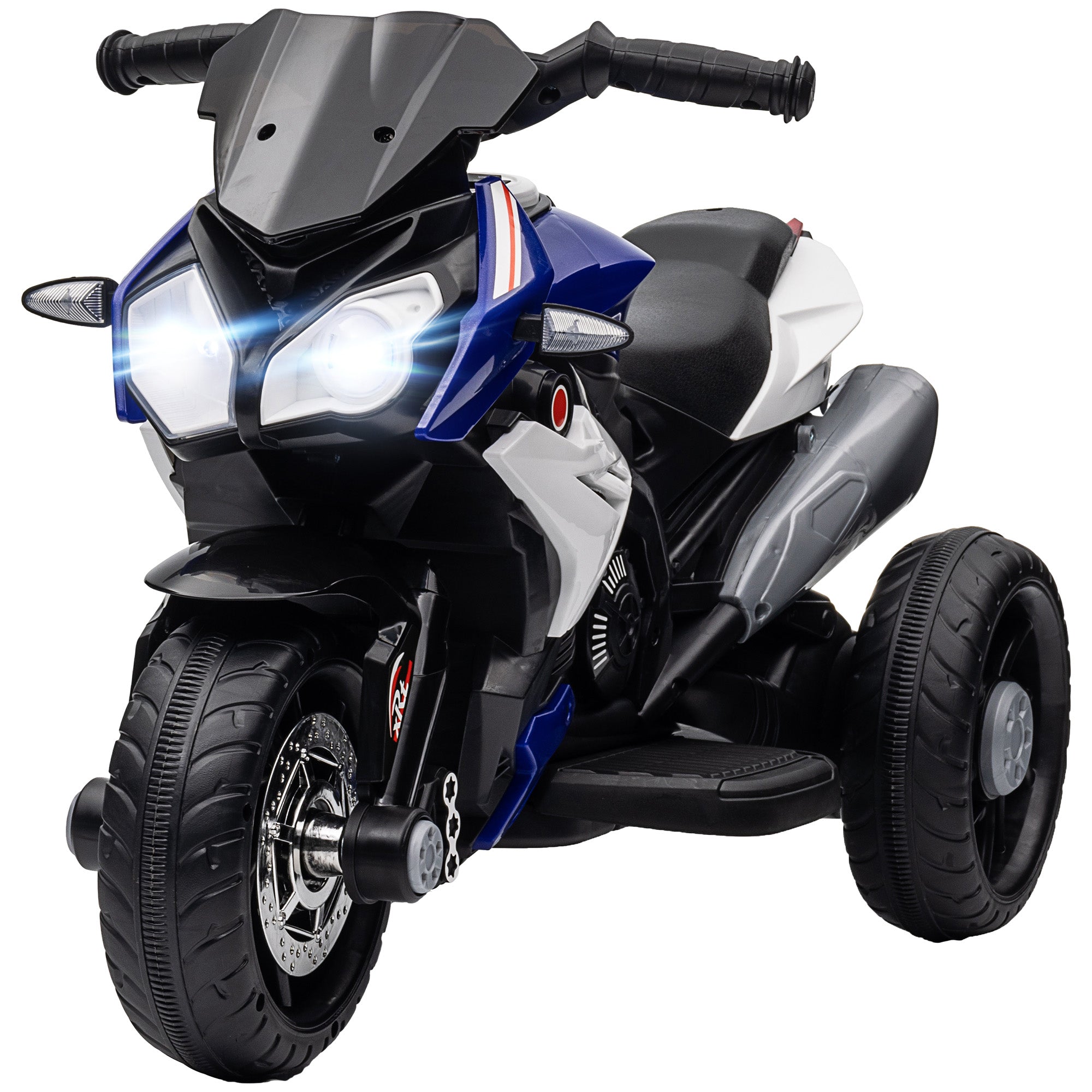 Qaba Kids Electric Motorcycle Ride-On Toy with 3 Wheels, Music, Horn, Lights, Blue