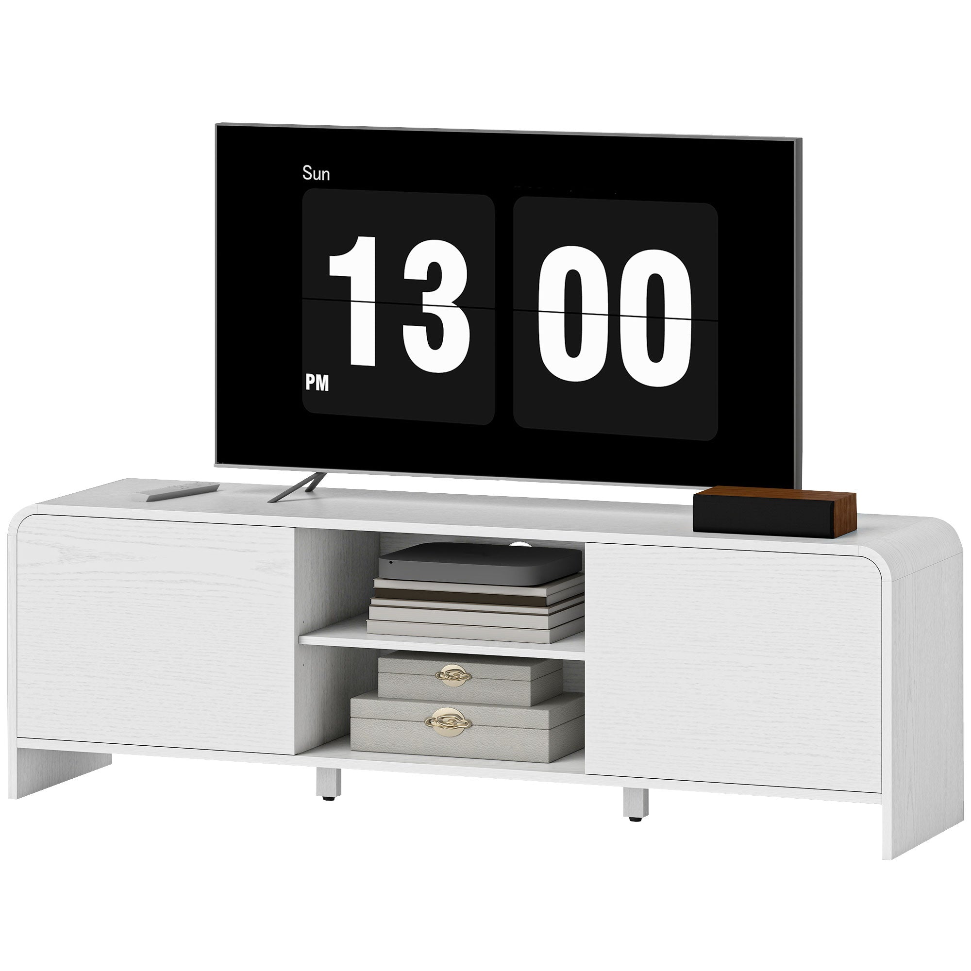 TV Stand for up to 65 Inch TV, Nordic Entertainment Center with 2 Cabinets and 2 Open Shelves for Living Room, White