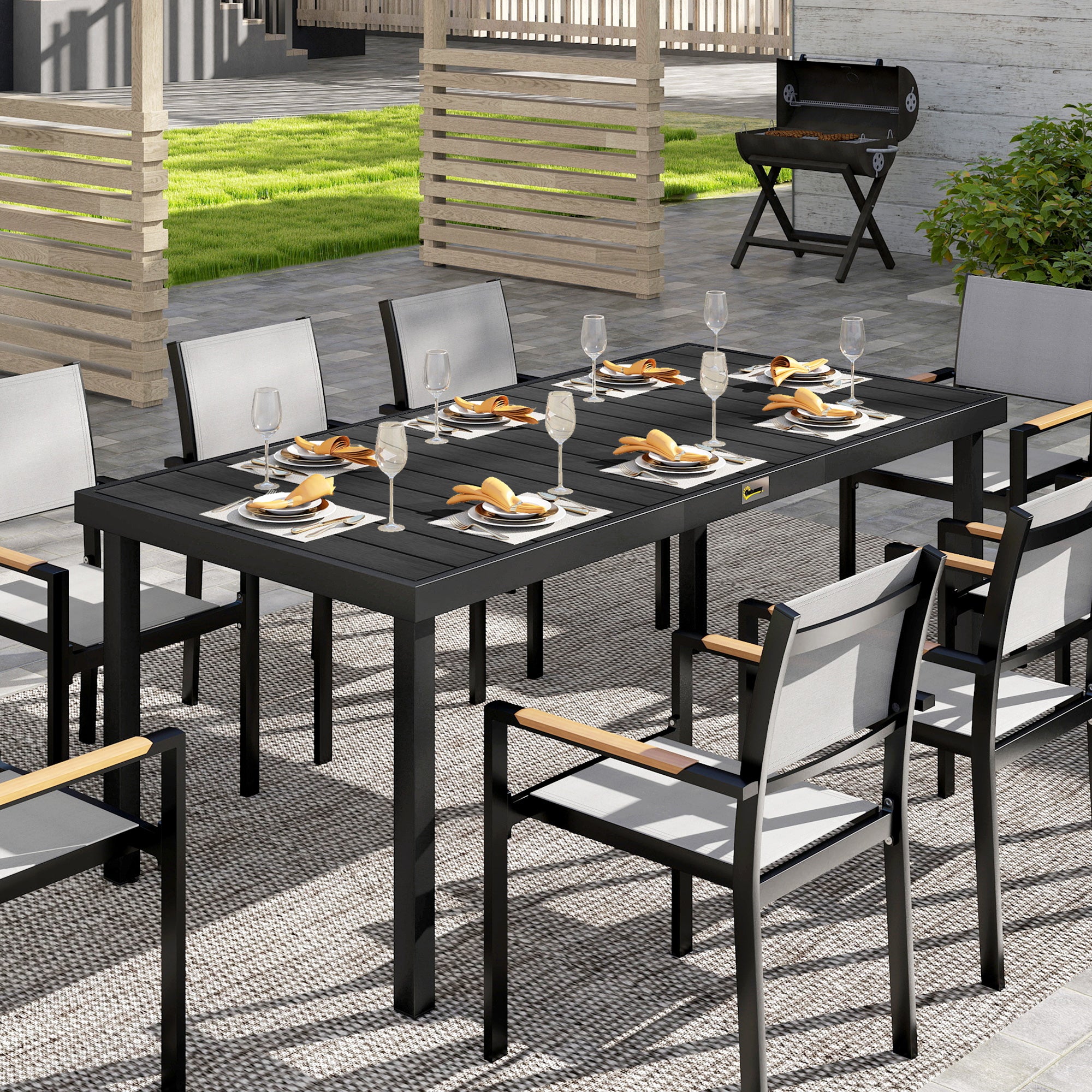 Patio Dining Table for 8, Rectangular Aluminum Outdoor Table for Garden Lawn Backyard, Black