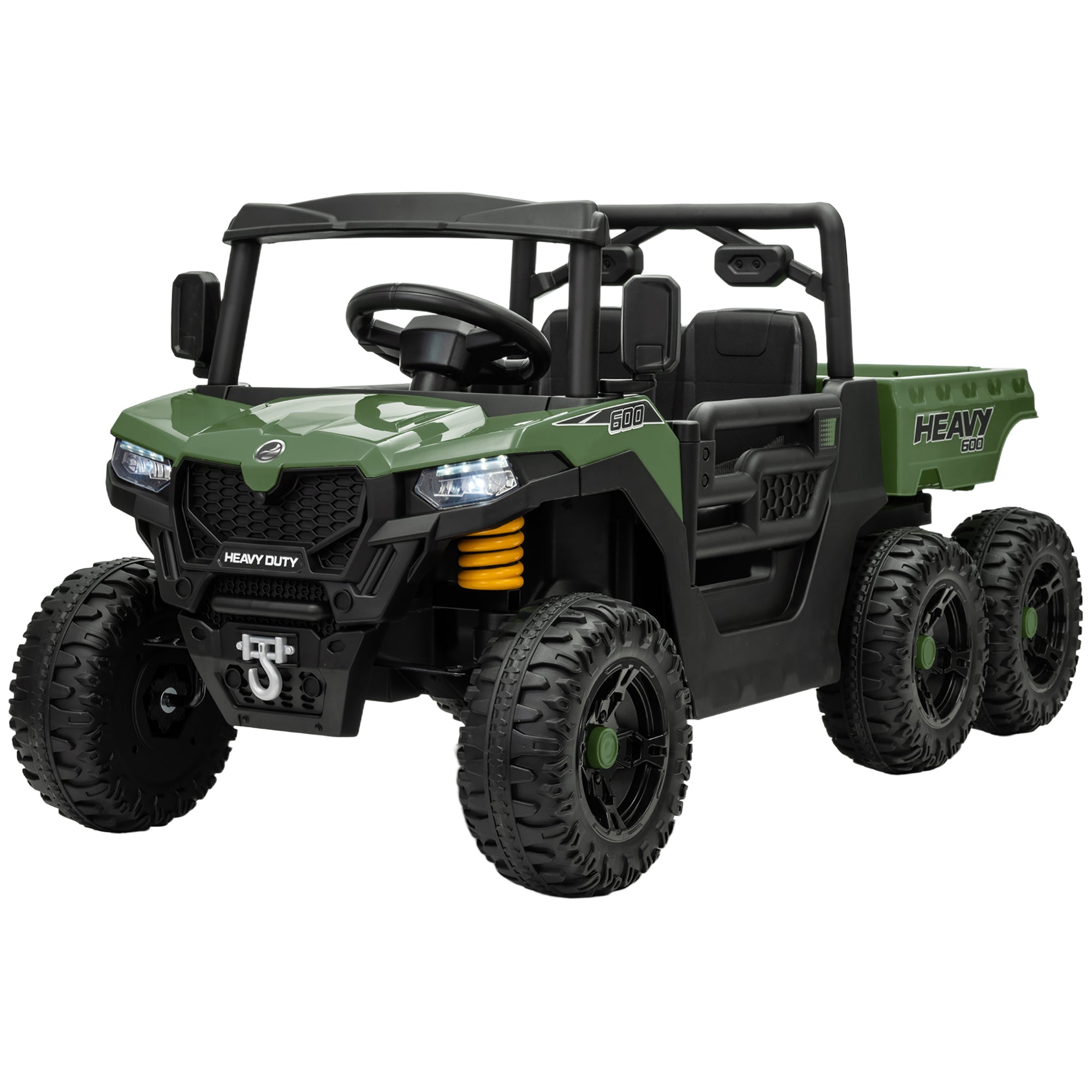 Qaba 24V 4WD Kids Ride On Truck with 6 Wheels Electric Ride On Car with Remote, Dump Bed for 3-8 Years, Green