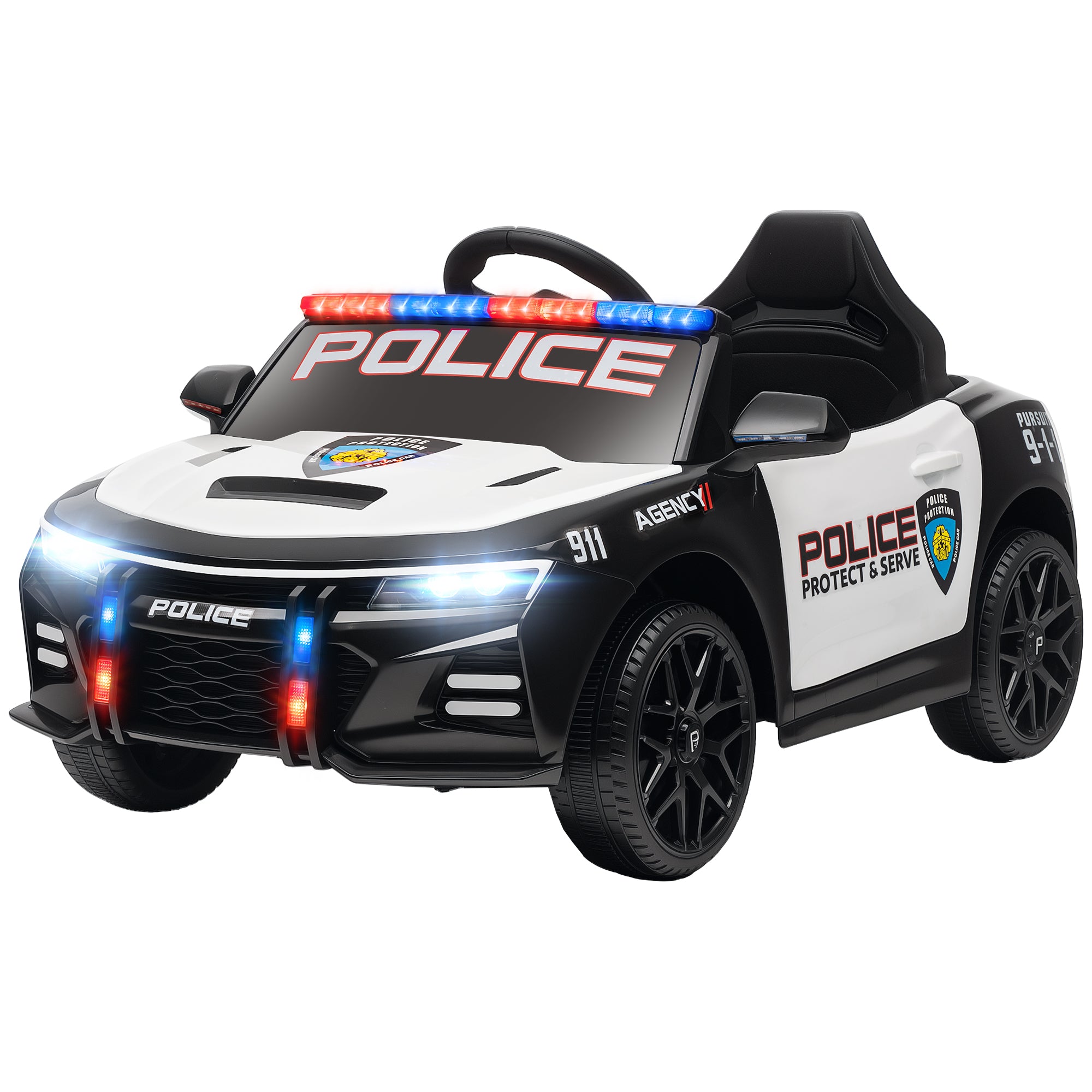 Qaba Kids Electric Ride on Police Car with Remote Control, Sirens, Flashing Lights, Music, Horn, Shock Absorbers, White