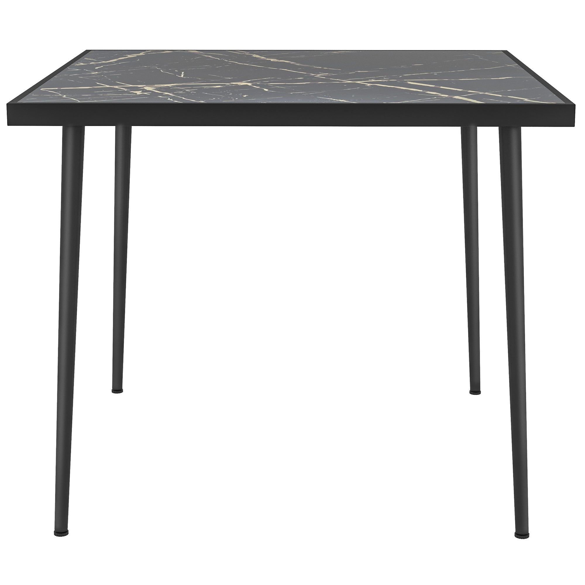 Outdoor Dining Table for 4, Square Patio Dining Table with Marble Effect Tempered Glass Top and Steel Frame, Black