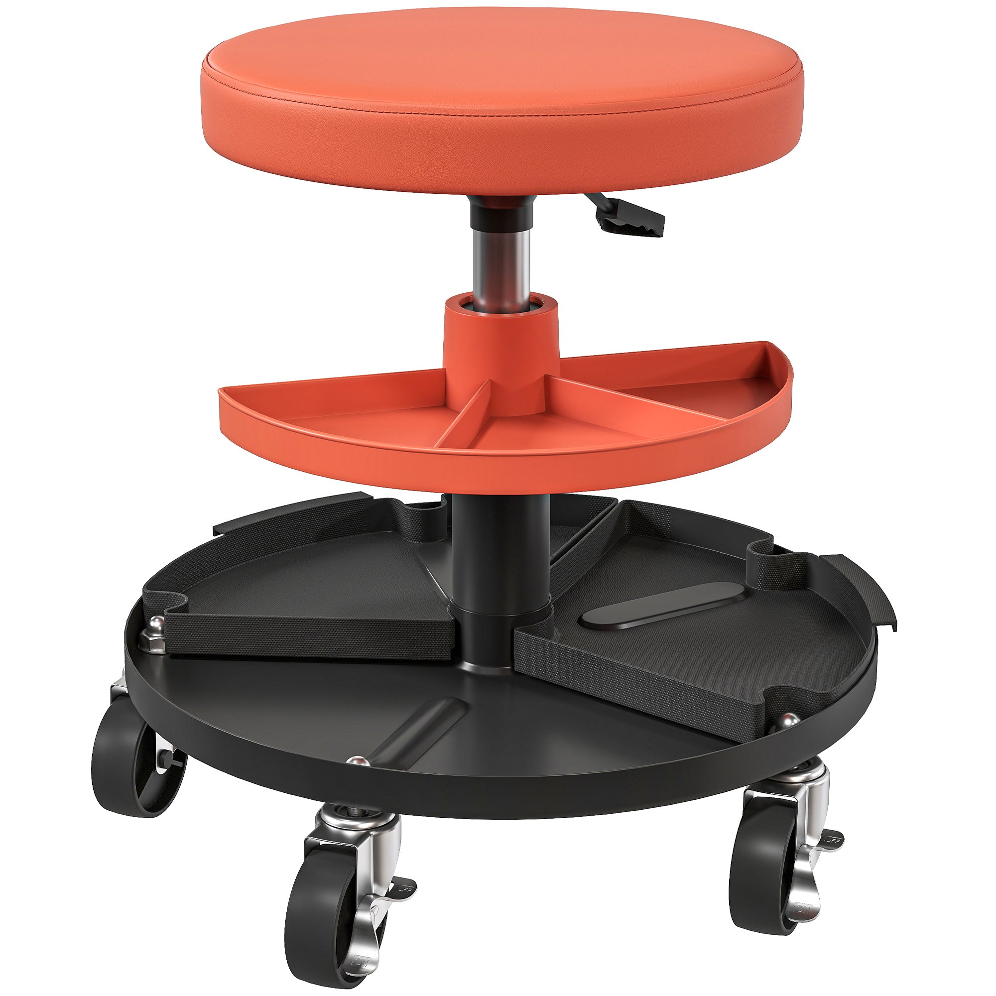 Rolling Garage Stool, 300 LBS Capacity Mechanic Stool with 2.5" Wheels, Tool Trays Storage, Adjustable Height, Orange