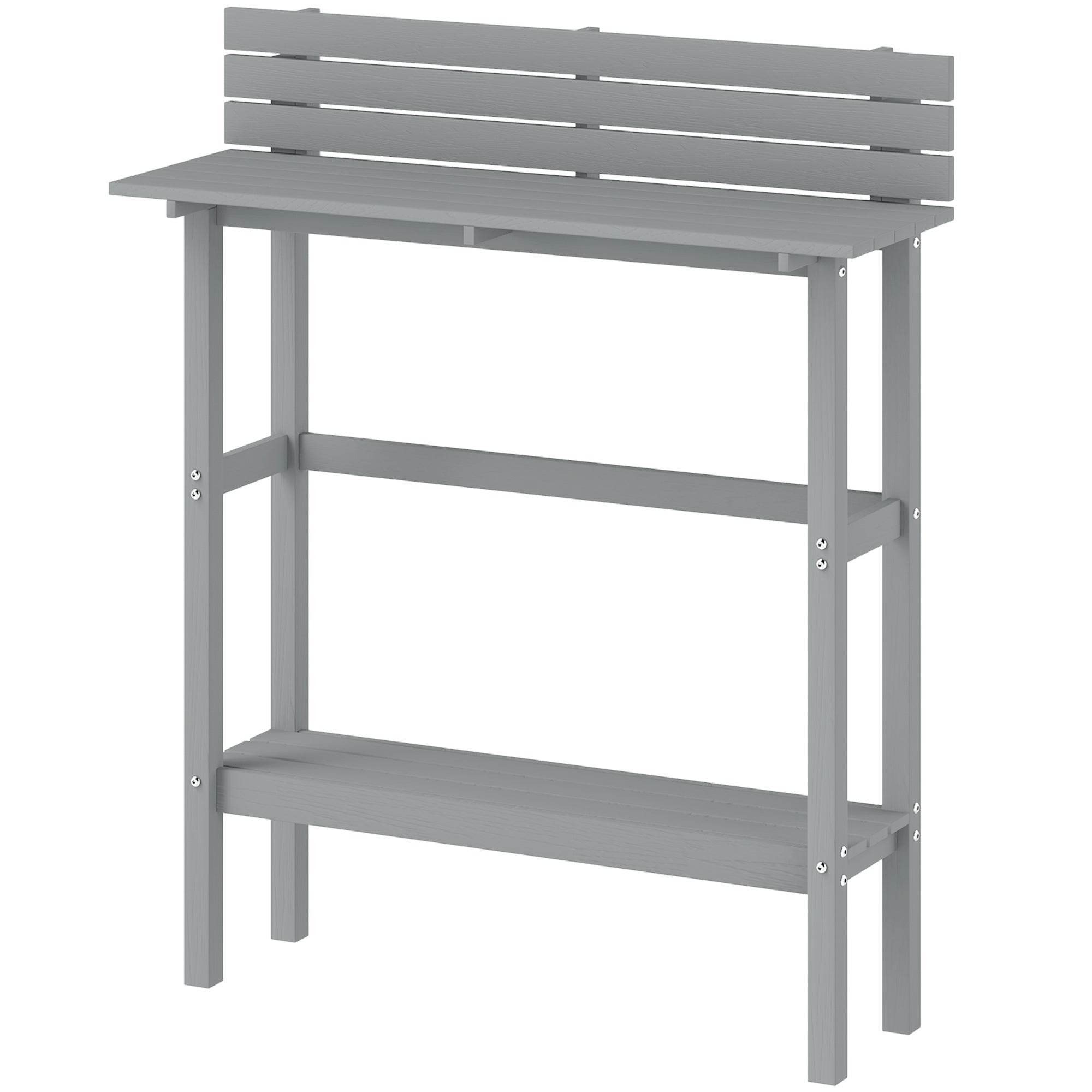 110cm Rectangle Outdoor Bar Table with Built-in Footrest, Slatted Top, Grey
