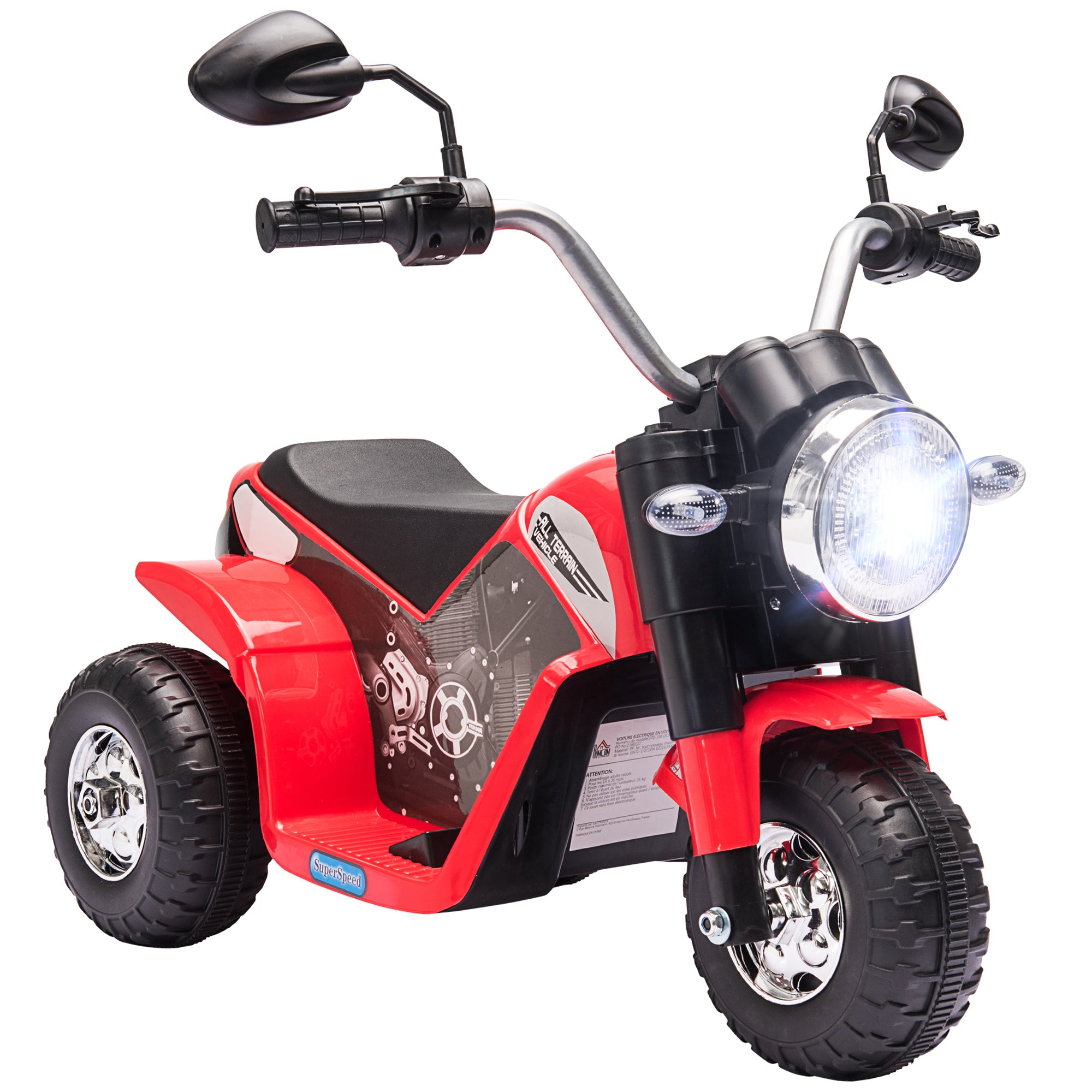 Aosom Kids Electric Motorcycle 6V Battery Powered Ride-On Dirt Bike 3-Wheels Motorbike with Horn Headlights Realistic Sounds 1.24mph Speed for Girls Boy 18 - 36 Months Red