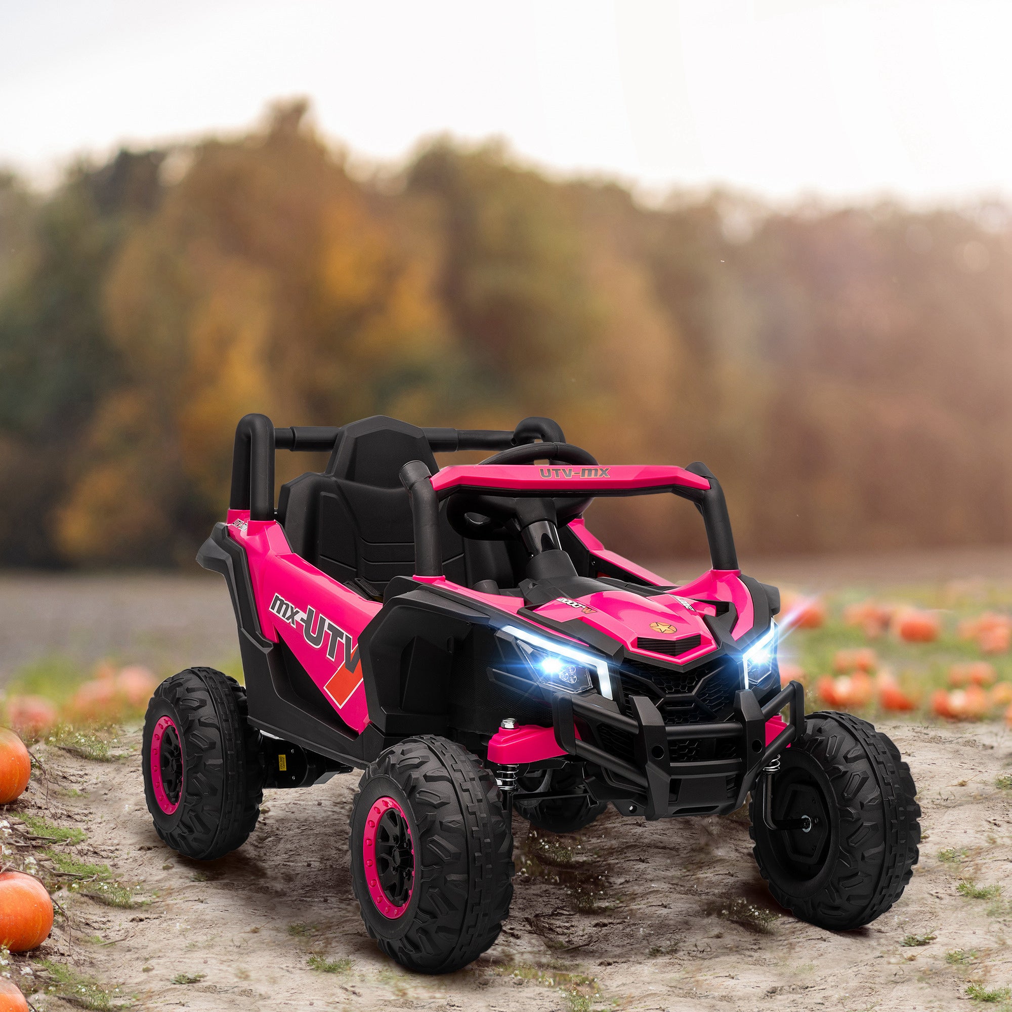 Qaba 12V Kids Ride On Car with Remote Control, Battery Powered Electric UTV with Spring Suspension for Aged 3-5 Years, Pink