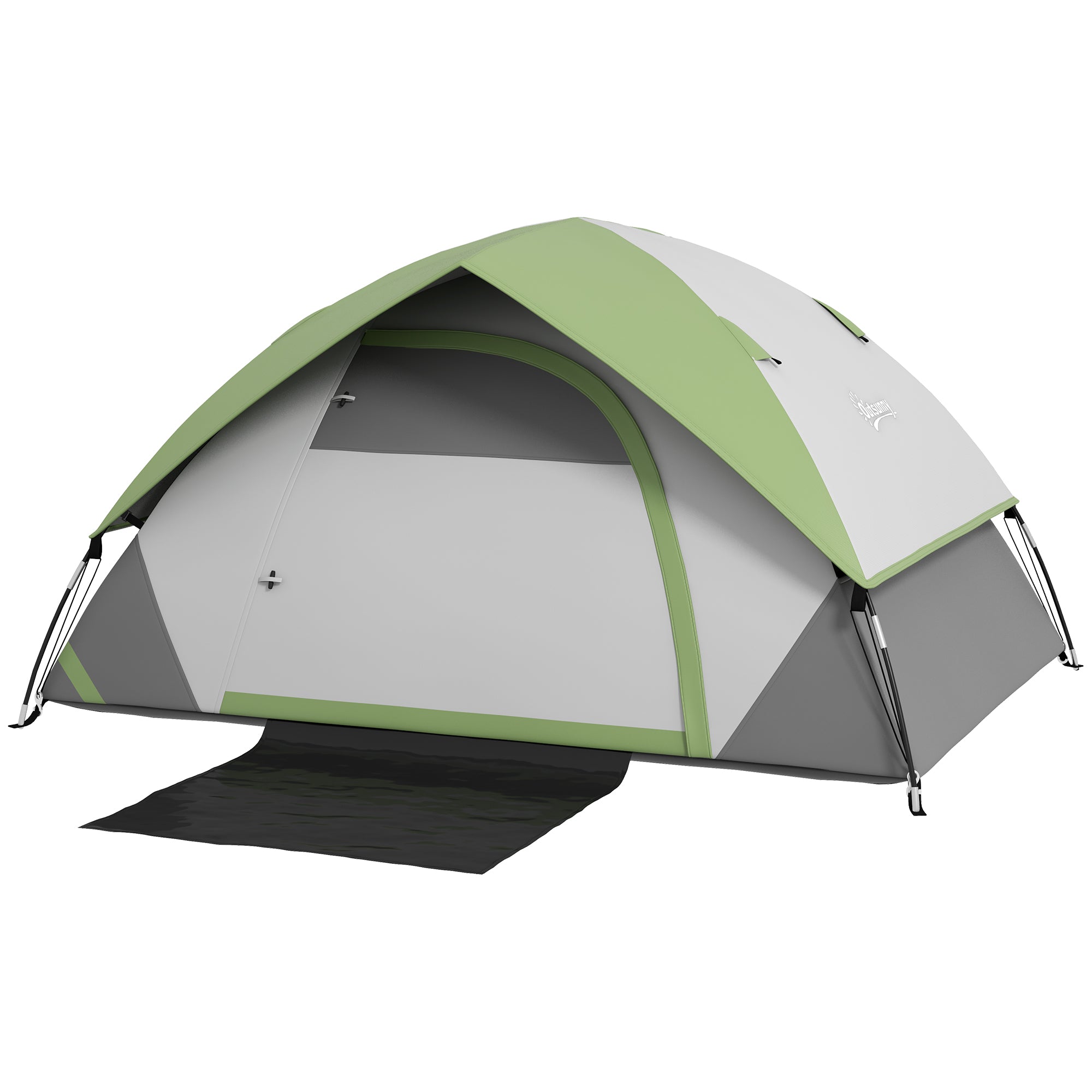 3000mm Waterproof Camping Tent for 2 Man, with Sewn-in Groundsheet and Carry Bag, Grey and Green